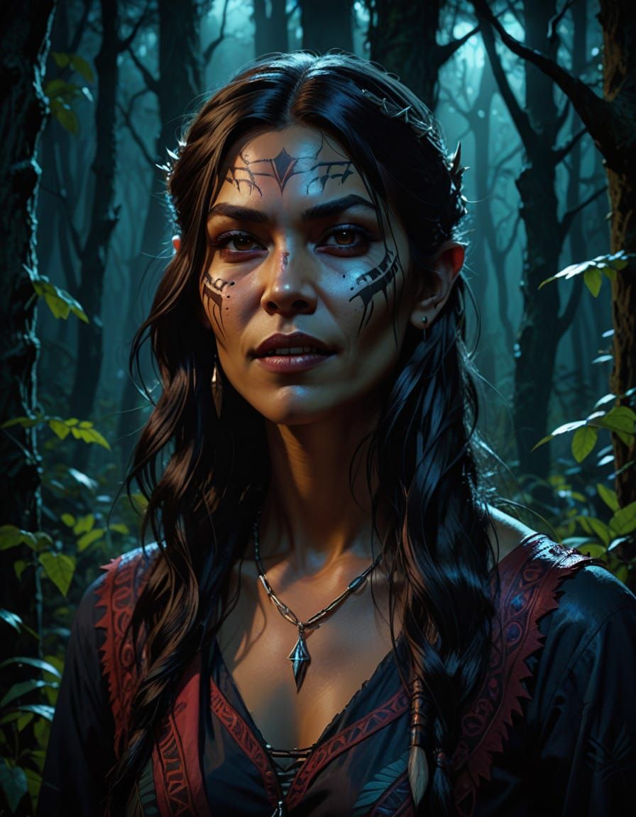 Mysterious Native American Vampire Strolls Under Moonlit Can...