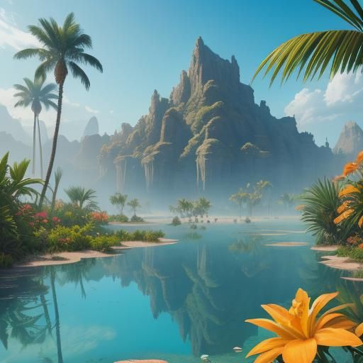 Tropical Oasis in Sahara Desert: Digital Matte Painting