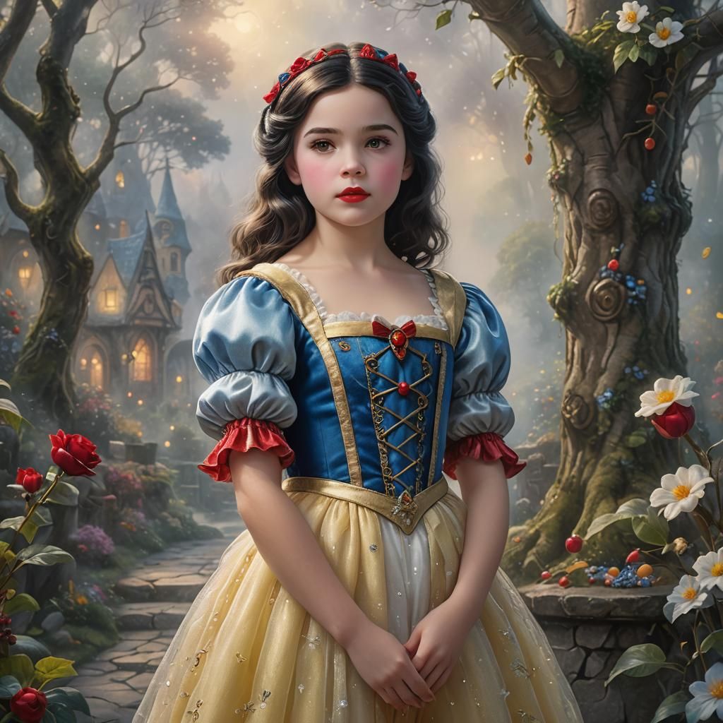 Ethereal Snow White Portrait in Thomas Kinkade Style