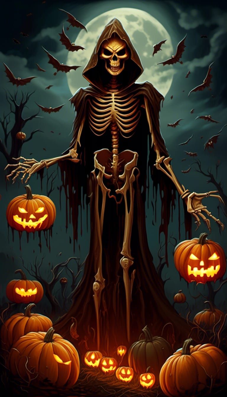 Surreal Demonic Pumpkin King in Hellish Landscape