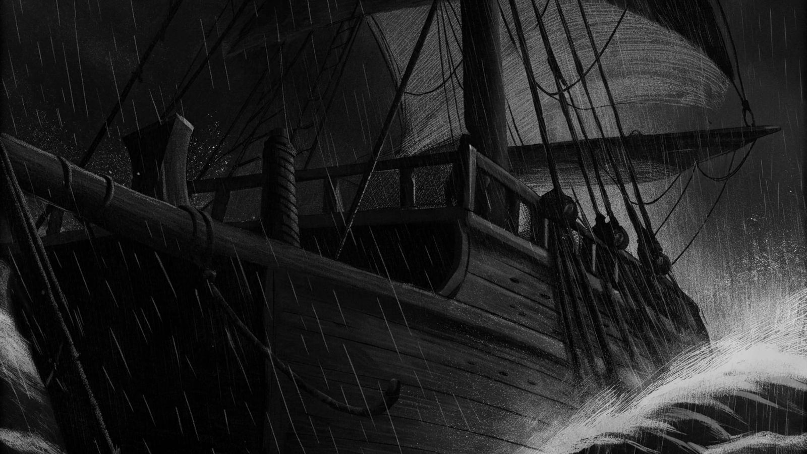 Majestic Ship Fights Turbulent Storm in a Dramatic Black and...