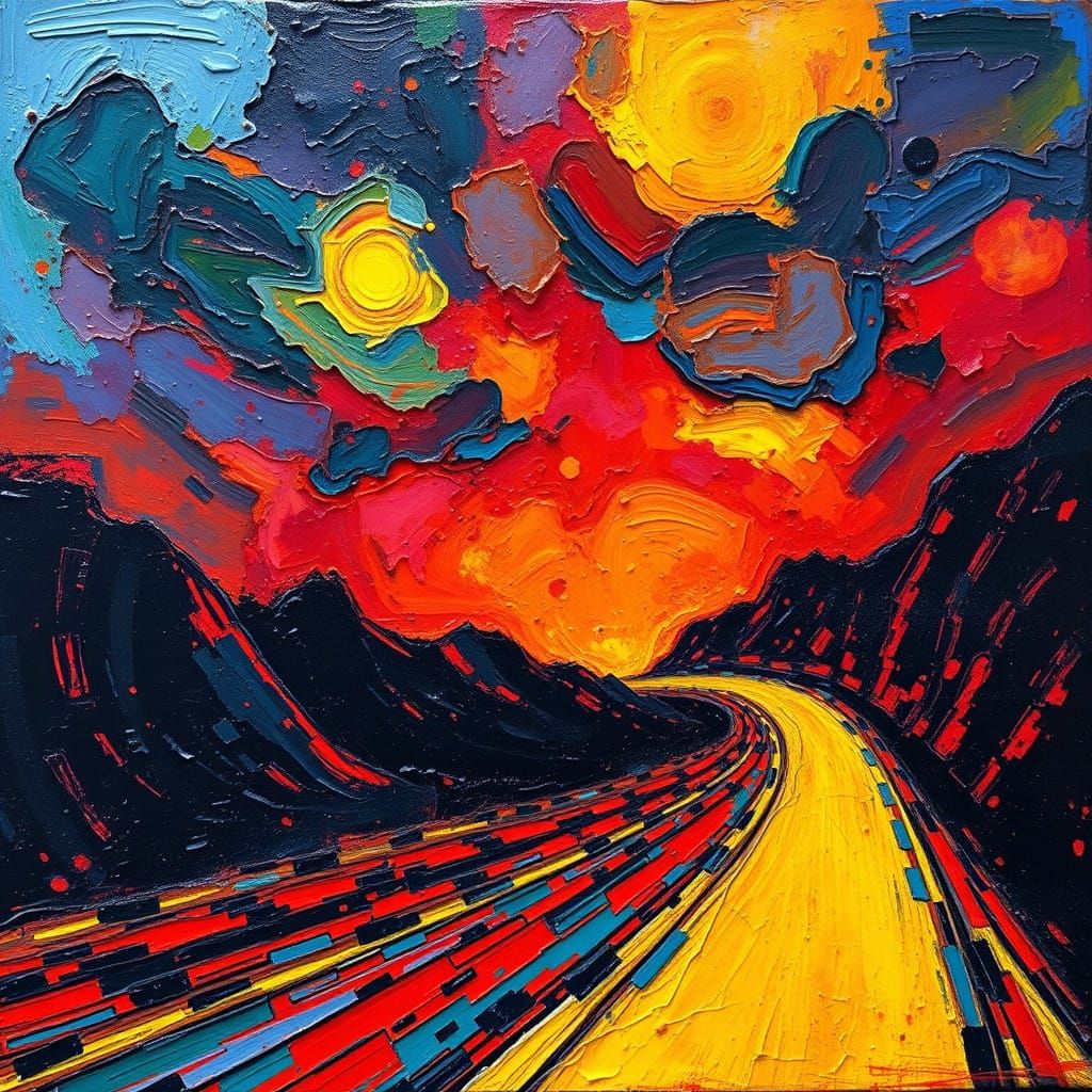 Expressive Highway to the Underworld in Neo-Impressionist St...