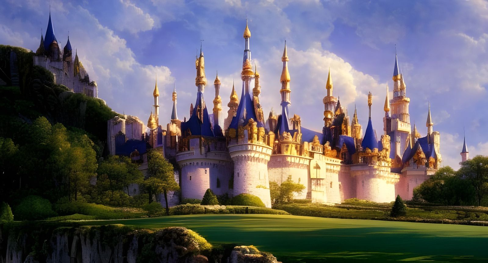 Rainbow Mountain Castles in Art Nouveau Style