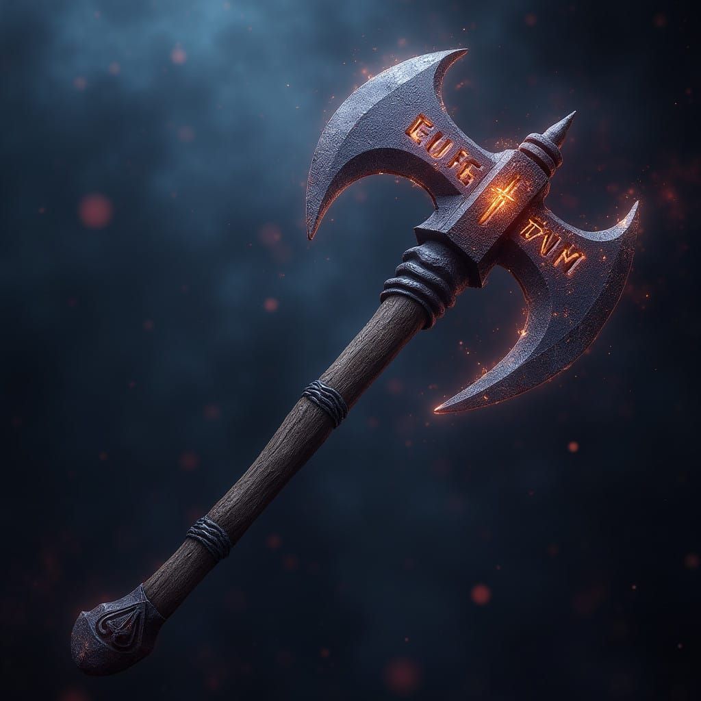 Mystical Battleaxe with Glowing Runes in Fantasy Art Style
