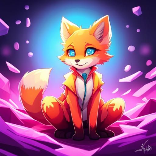 Adorable Chibi Fox Portrait in Neon Artgerm Style