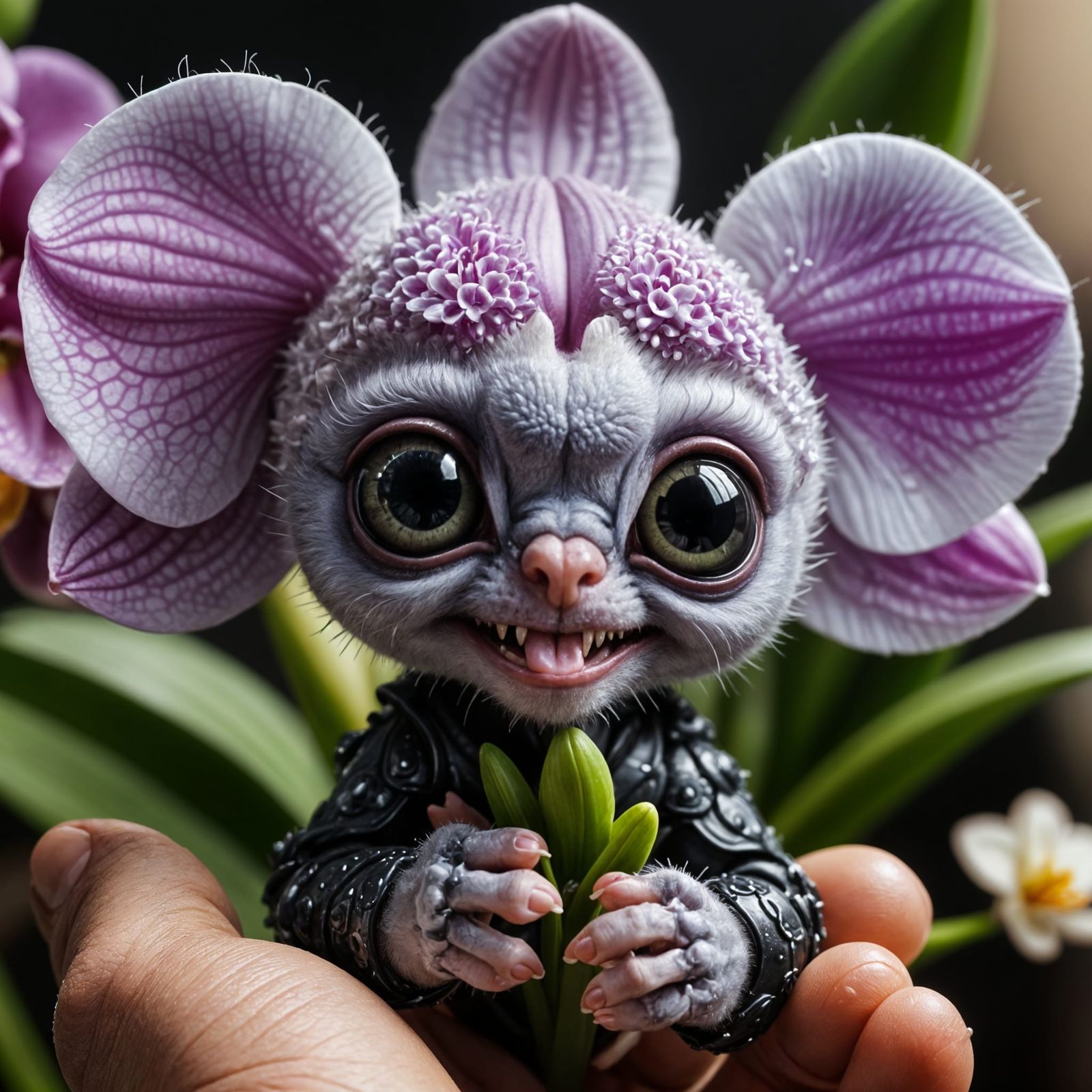 A Delicate Hand Holds a Vibrant Blooming Orchid Containing a...