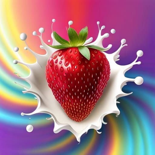 Strawberry Splash in Cream: Abstract Vector Art