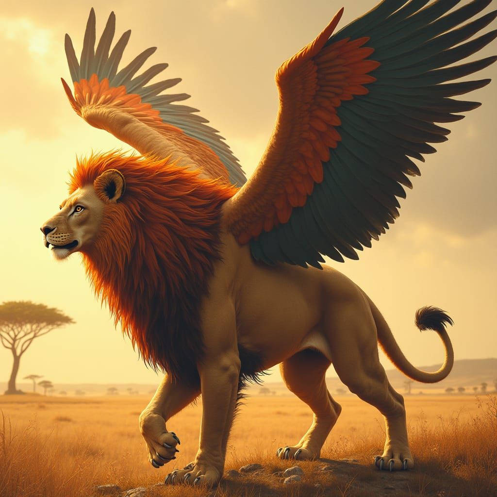 Majestic Lion-Eagle Hybrid in a Painterly Style