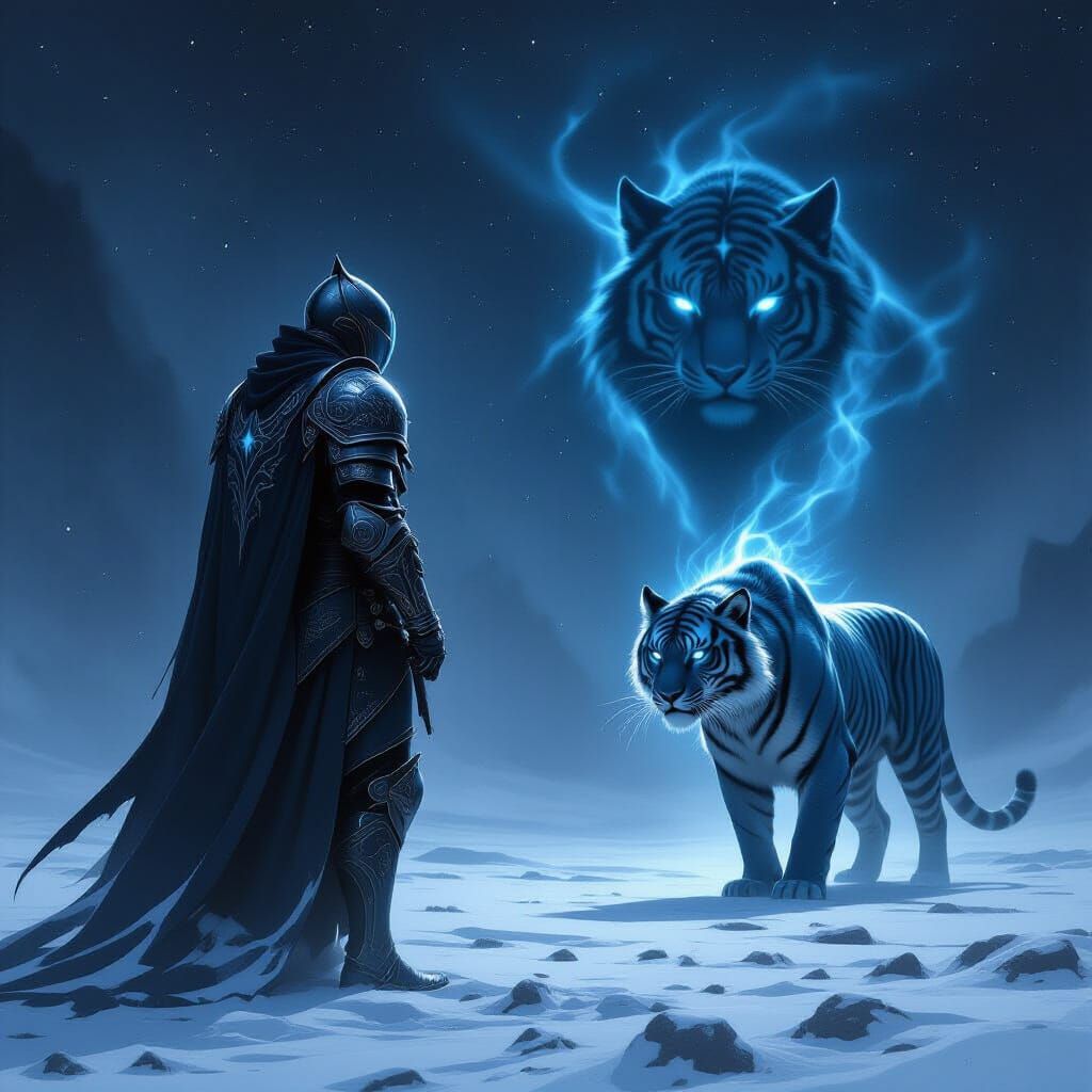 Knight with Spectral Tiger in Dark Fantasy Art
