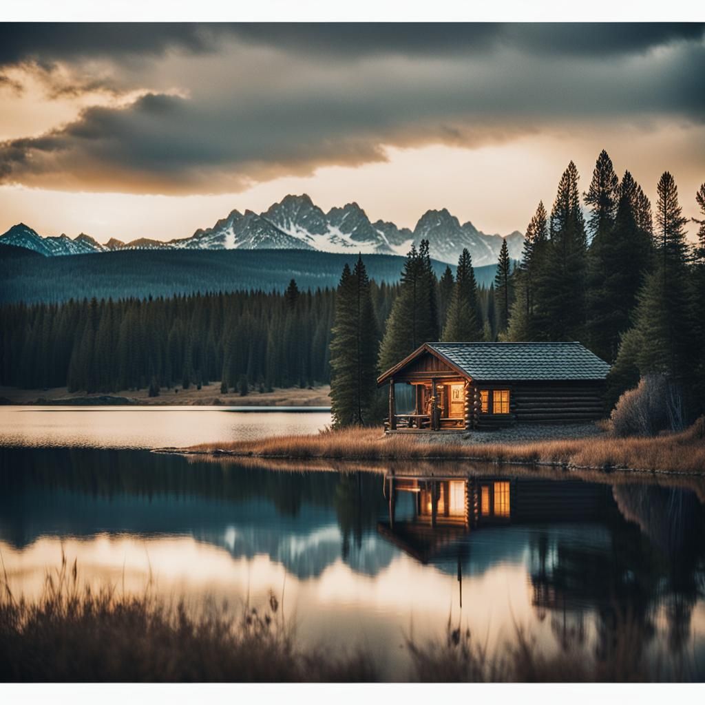 Wyoming Mountain Cabin at Golden Hour