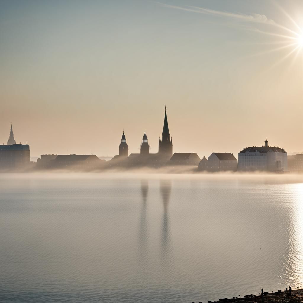 Morning Mist Over the Sea at Sunrise