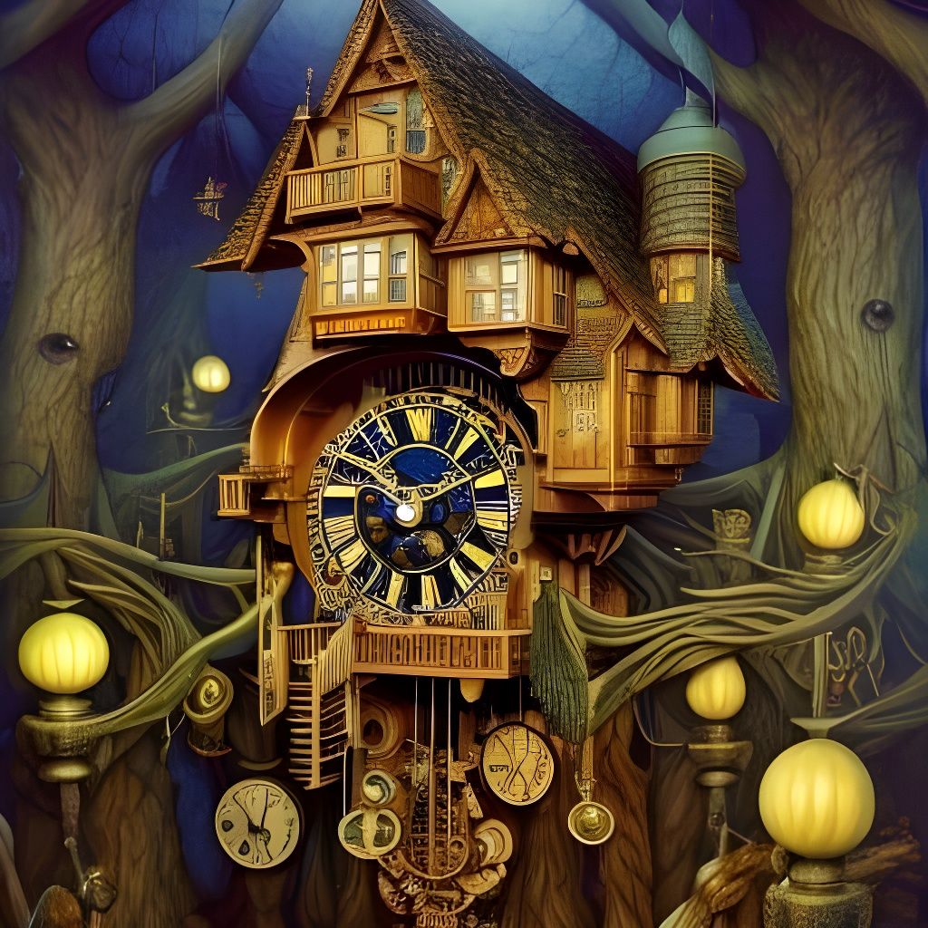 Ornate Cuckoo Clock Face in Digital Art Style
