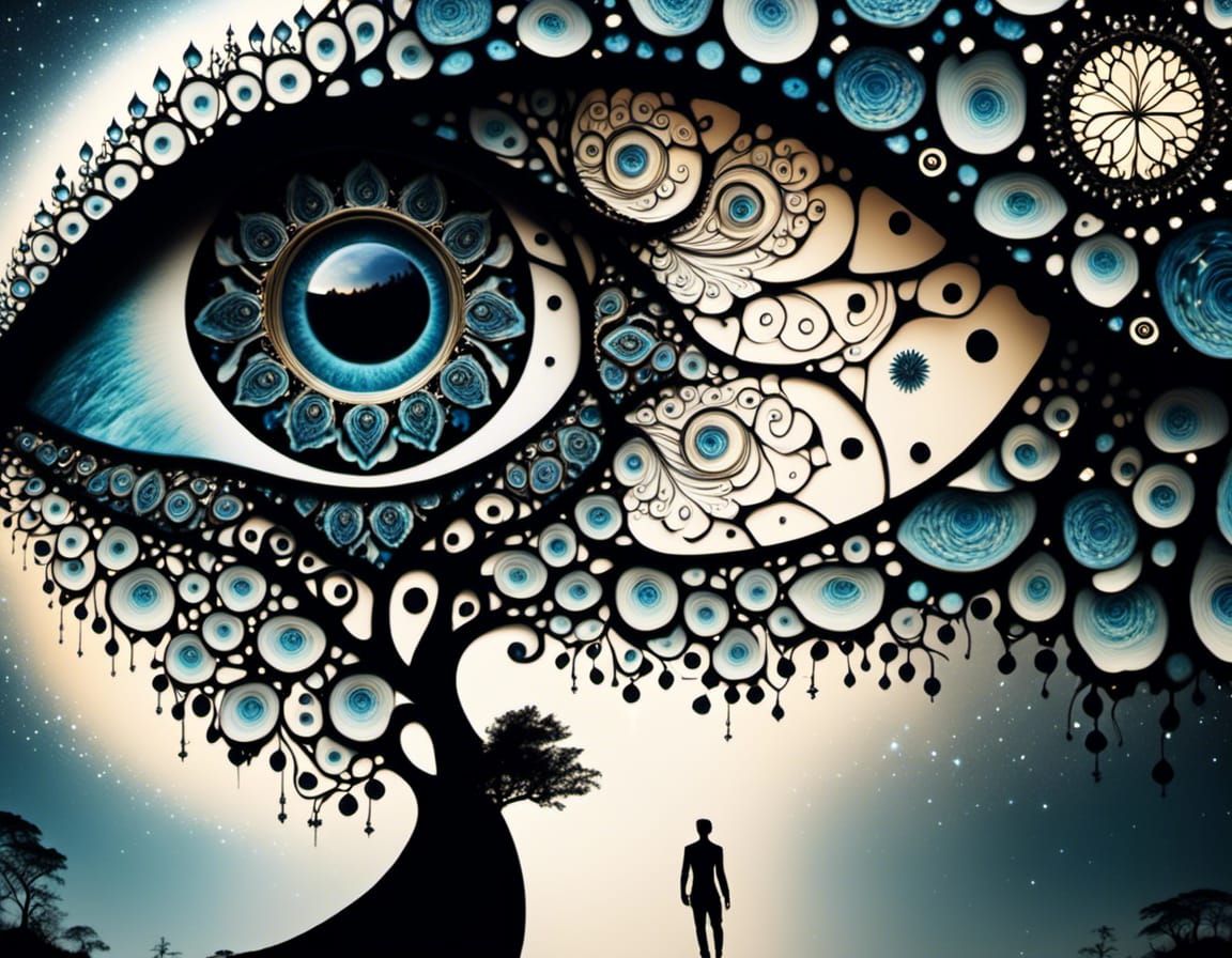 Surreal Eye with Silhouette in Fairy Night Style