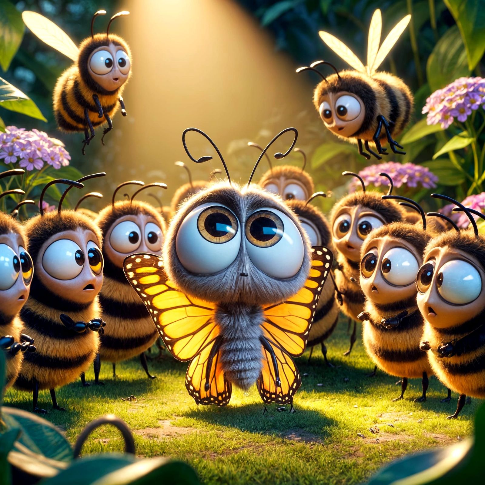 Confused Butterfly in Bee Dance, 3D Animation