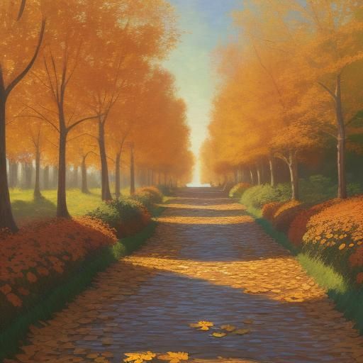 Autumnal Path with Pumpkins: An Impressionistic Oil Painting