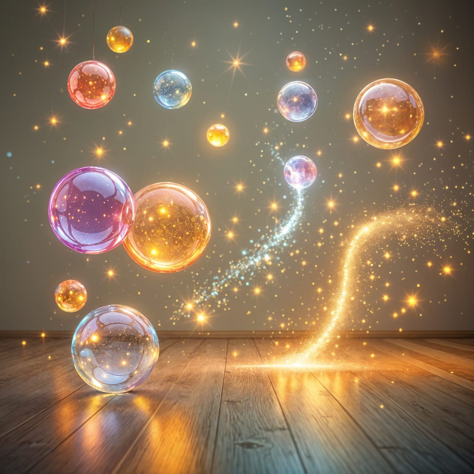 Bouncy Balls Dance in a Wooden Room