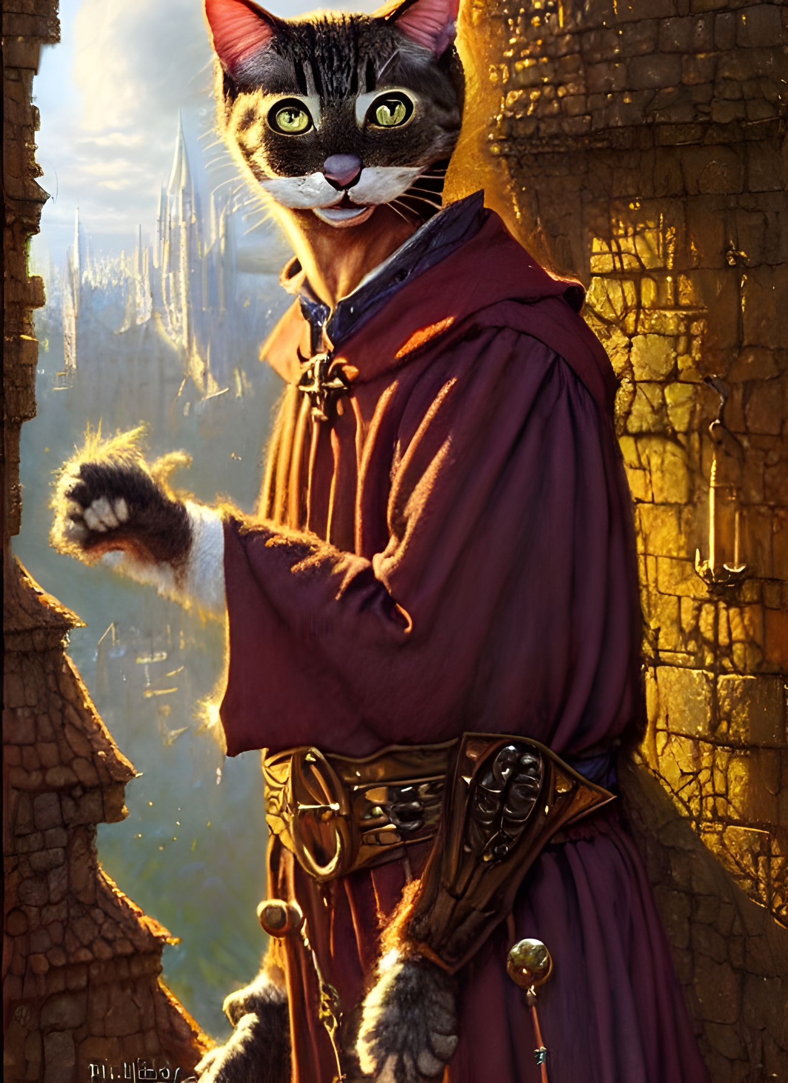 Medieval Cat Priest Portrait in Detailed Fantasy Art