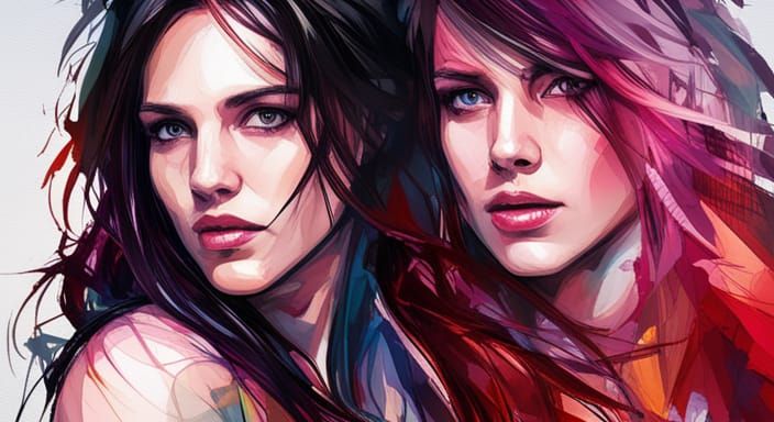 Sisters Portrait in Hyperrealistic Romantic Style