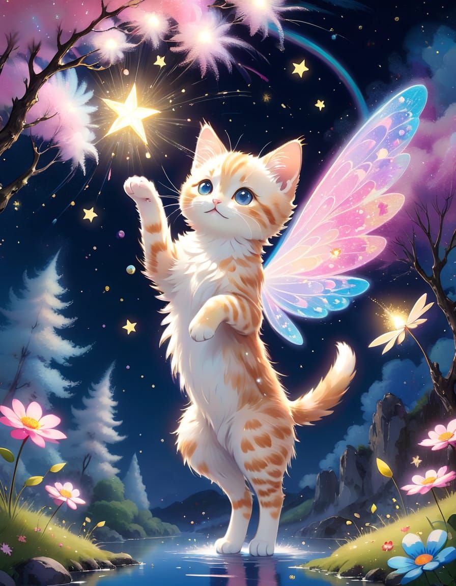 A solid light tan kitten figure with glistening amber eyes, ...