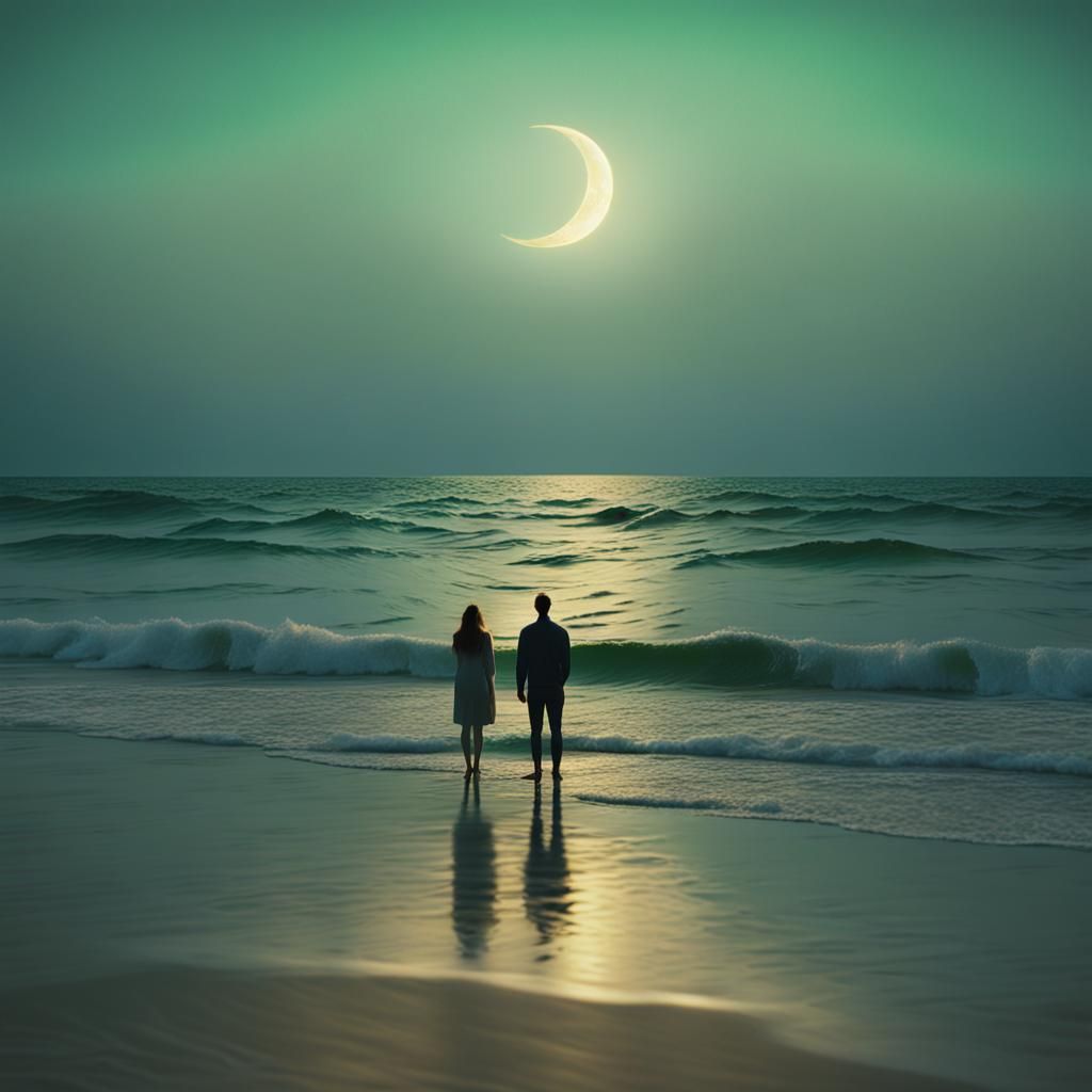 Magical Realism: Couple at Sunset with Green Ray