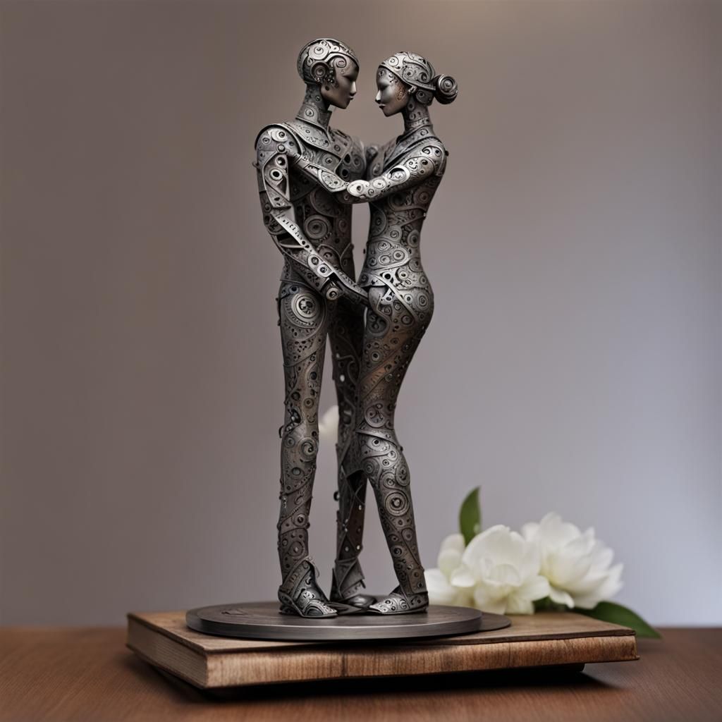 Metal Sculpture: Harmonious Couple Crafted from Recycled Ste...
