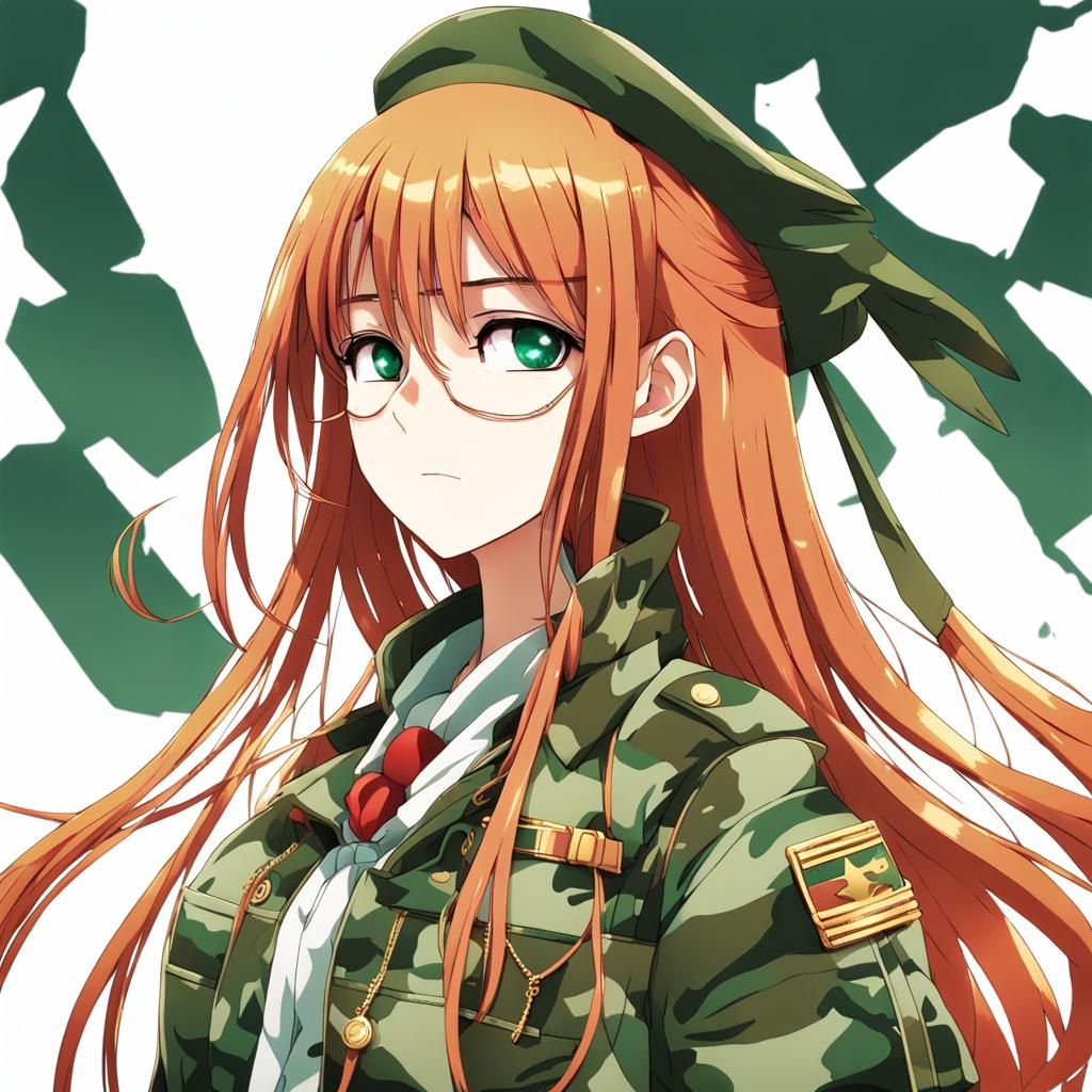 Anime Girl with Emerald Eye and Camouflage Accessory