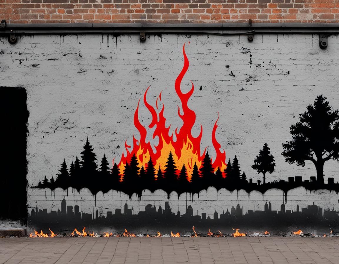 Banksy Style Graffiti: Forest Fires and Crying Trees