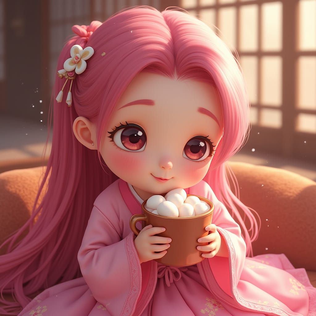 Sakura Hanbok Girl in Korean Palace, Disney Animation