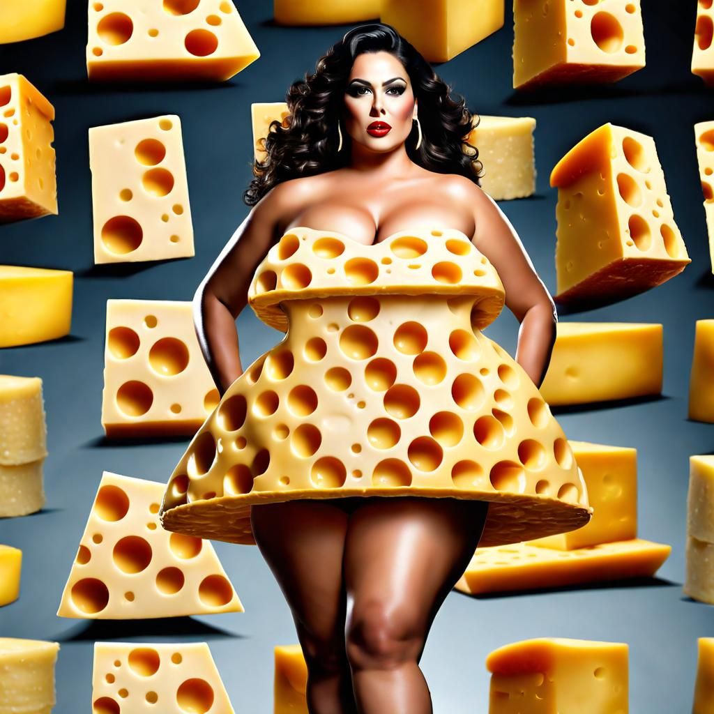 Curvy Latina in Cheese Bathing Suit on Runway