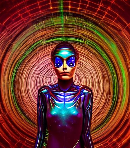 Futuristic Bug-Eyed Humanoid in Cosmic Style