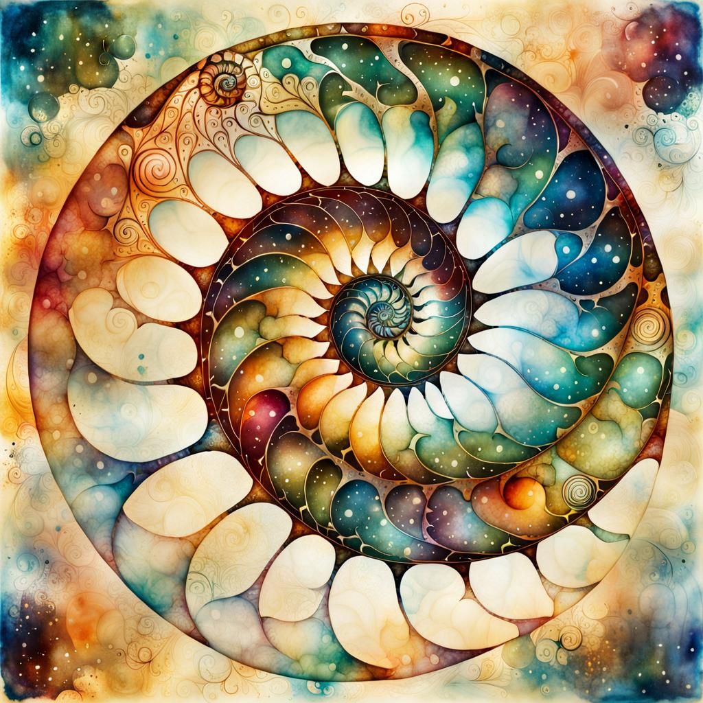 Astral Nautilus in Watercolor Style