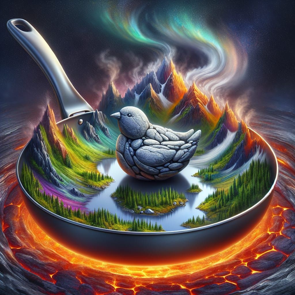 Stone Bird's Surreal Landscape in Spray Paint