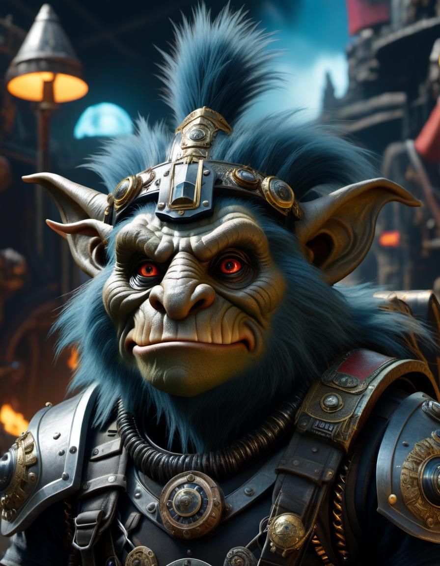 Troll in Ornate Helmet with Apocalyptic Lighting