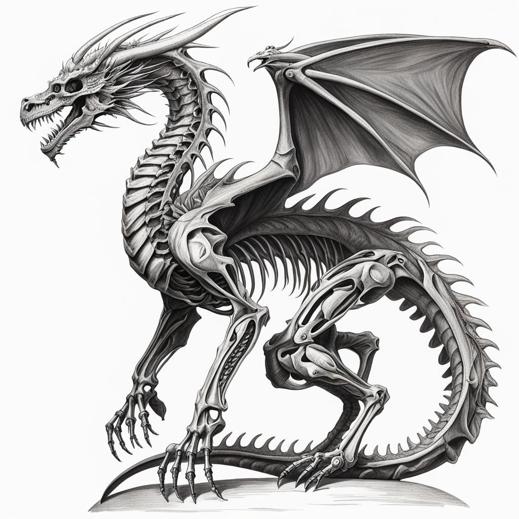Detailed Dragon Skeleton Anatomical Illustration
