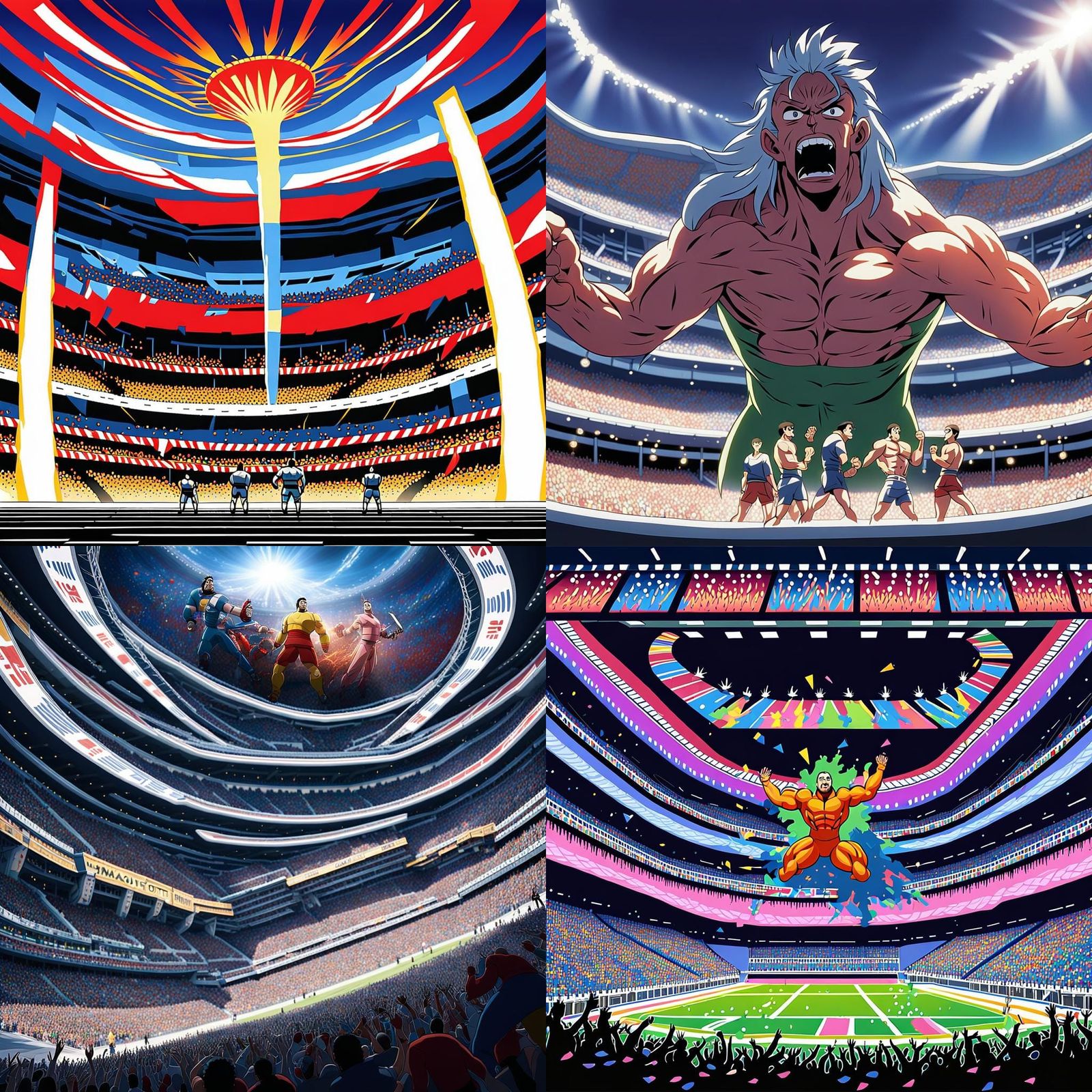 Epic Anime Wrestling Showdown in a Vibrant Stadium