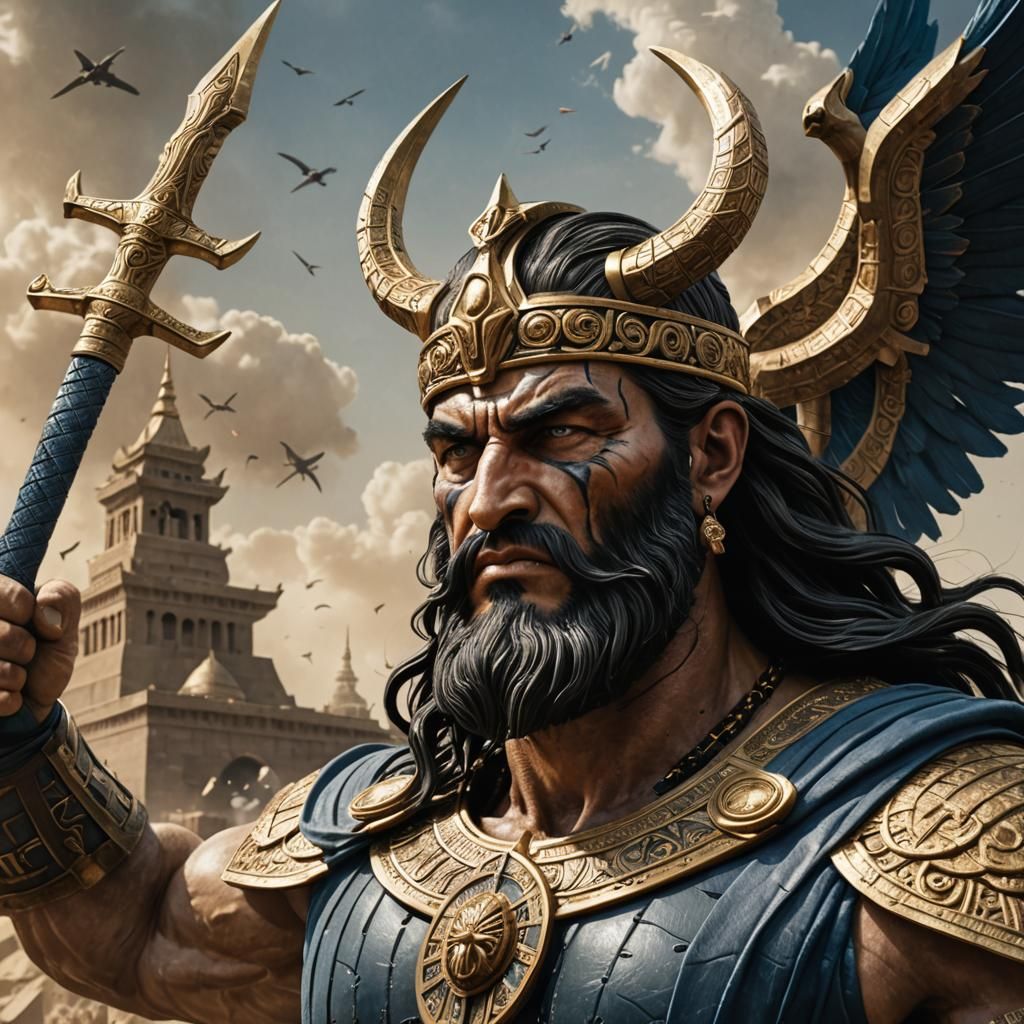 Hyperrealistic Marduk with Flying Swords