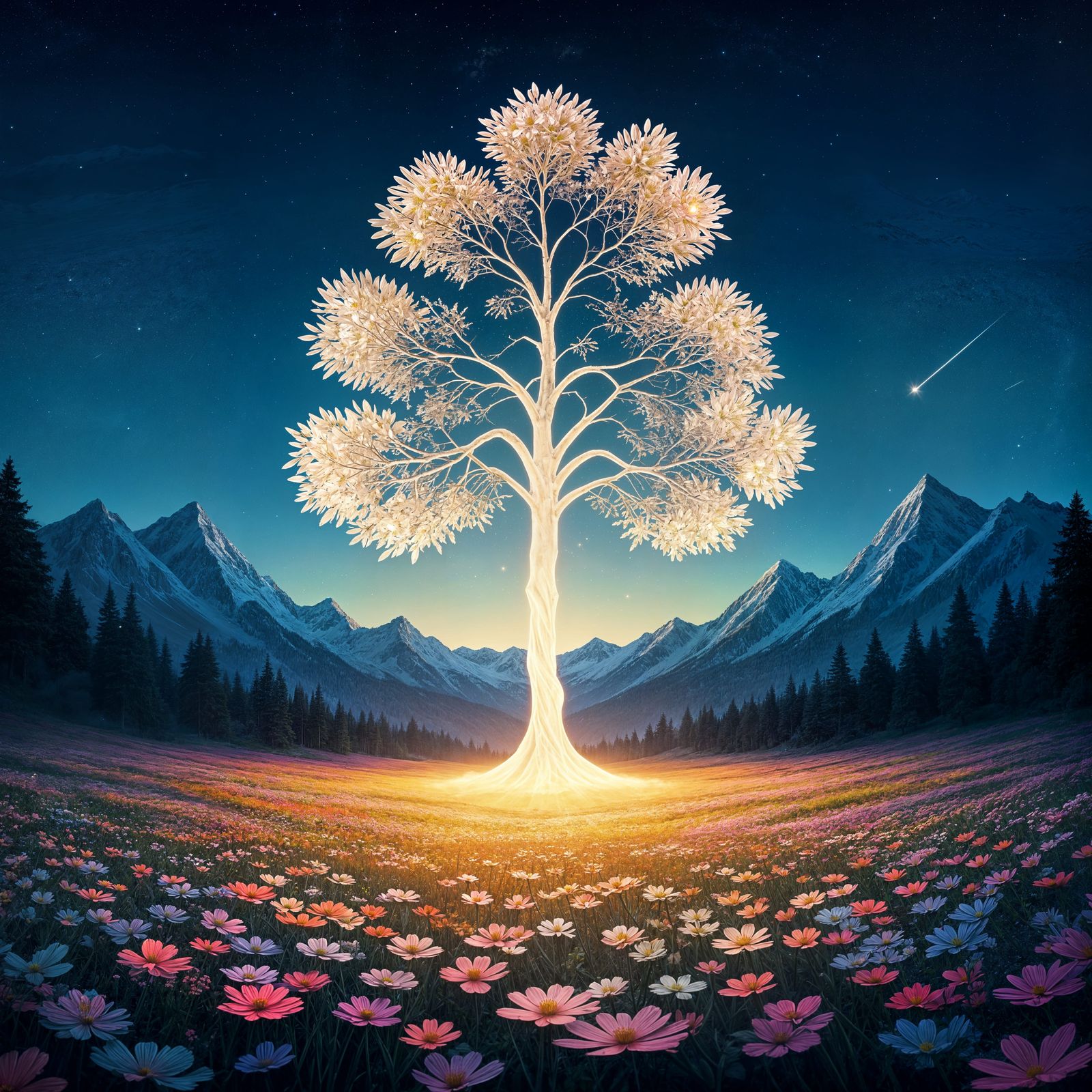 Serene Wilderness with Glowing Lamp-Tree
