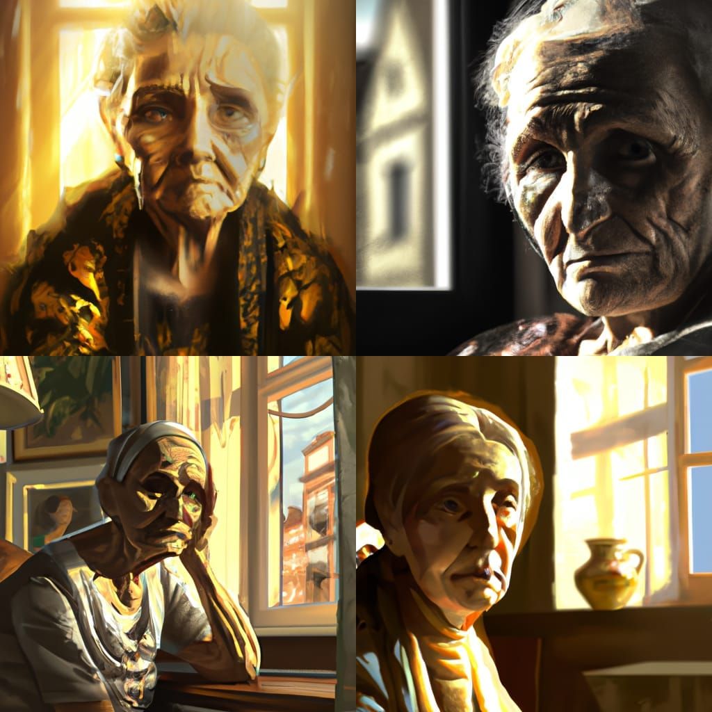 Sad Woman Portrait in Sunlight, Detailed Concept Art