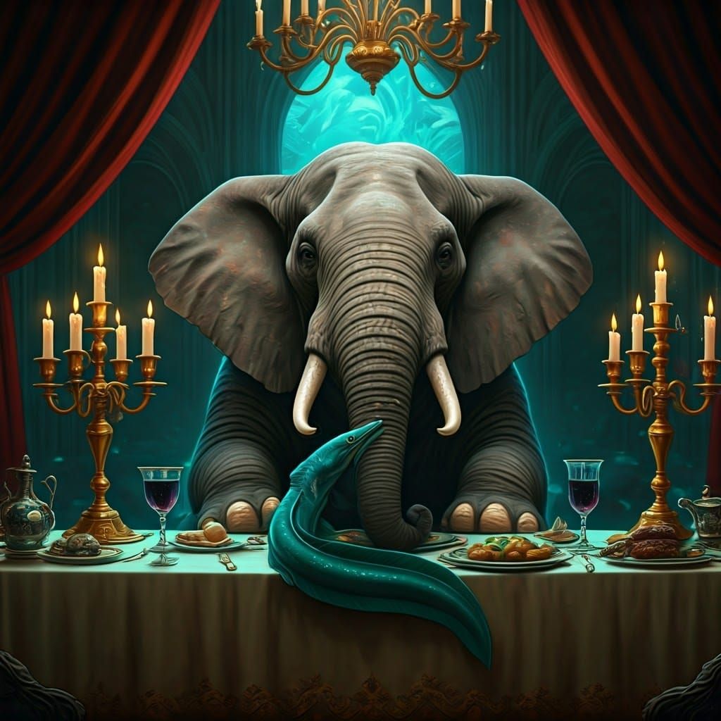 Elephant Eats Eel in Ornate Setting