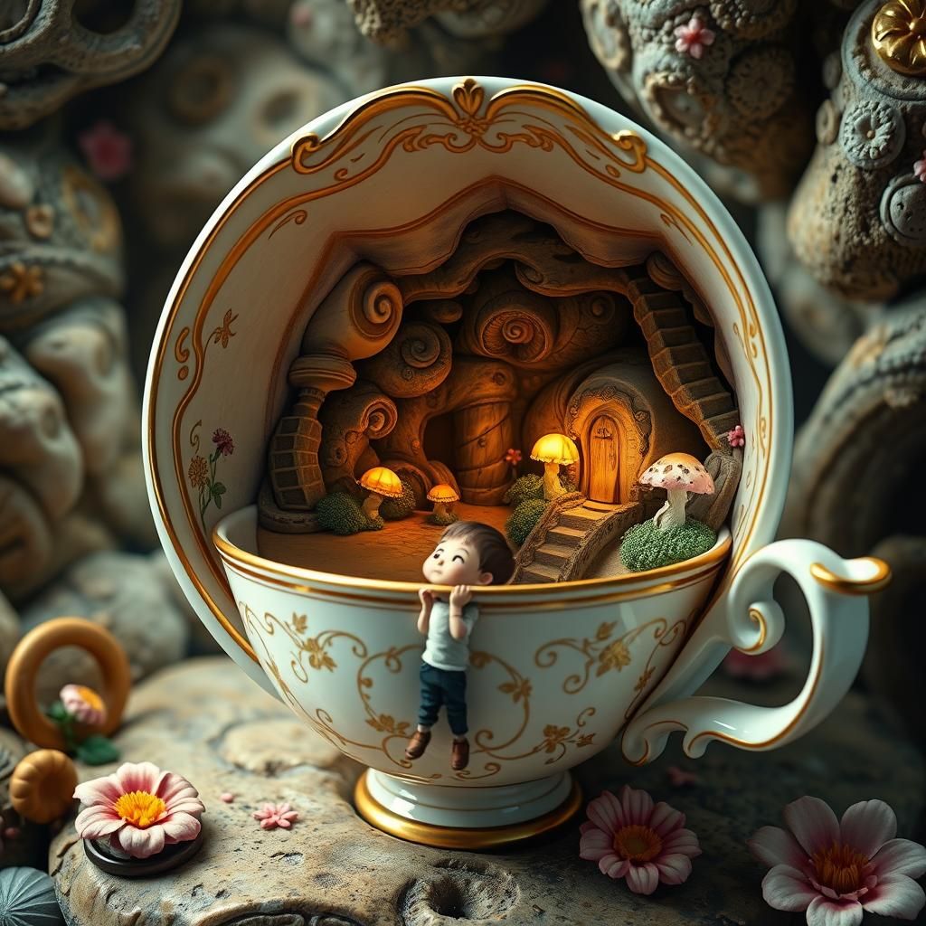 Teacup World: Adventurer in a Pop Surrealist Landscape