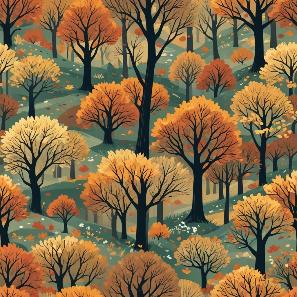 Flat Vector Painting of Autumn Environment