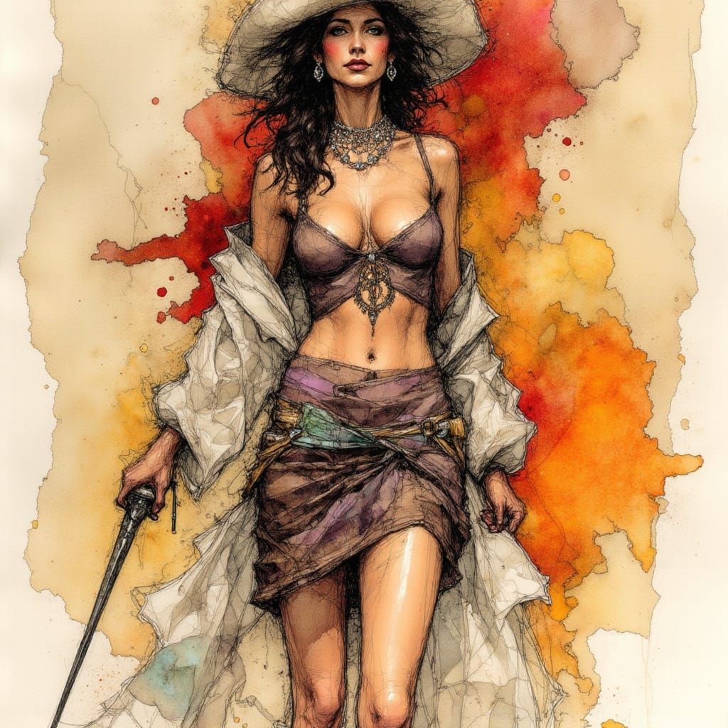 Pirate Alcohol Ink Sketch in Gothic Fantasy Style