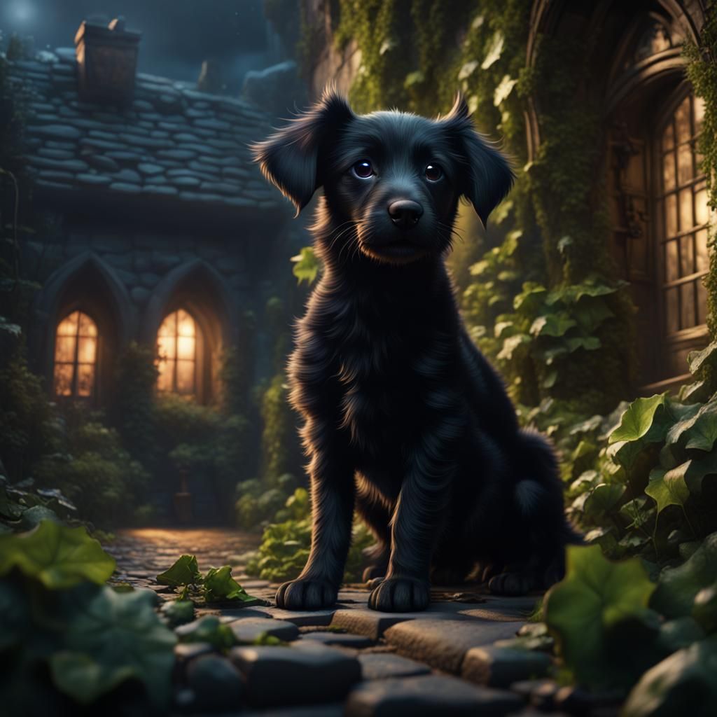 Puppy Ghost in an Ivy-Covered Village