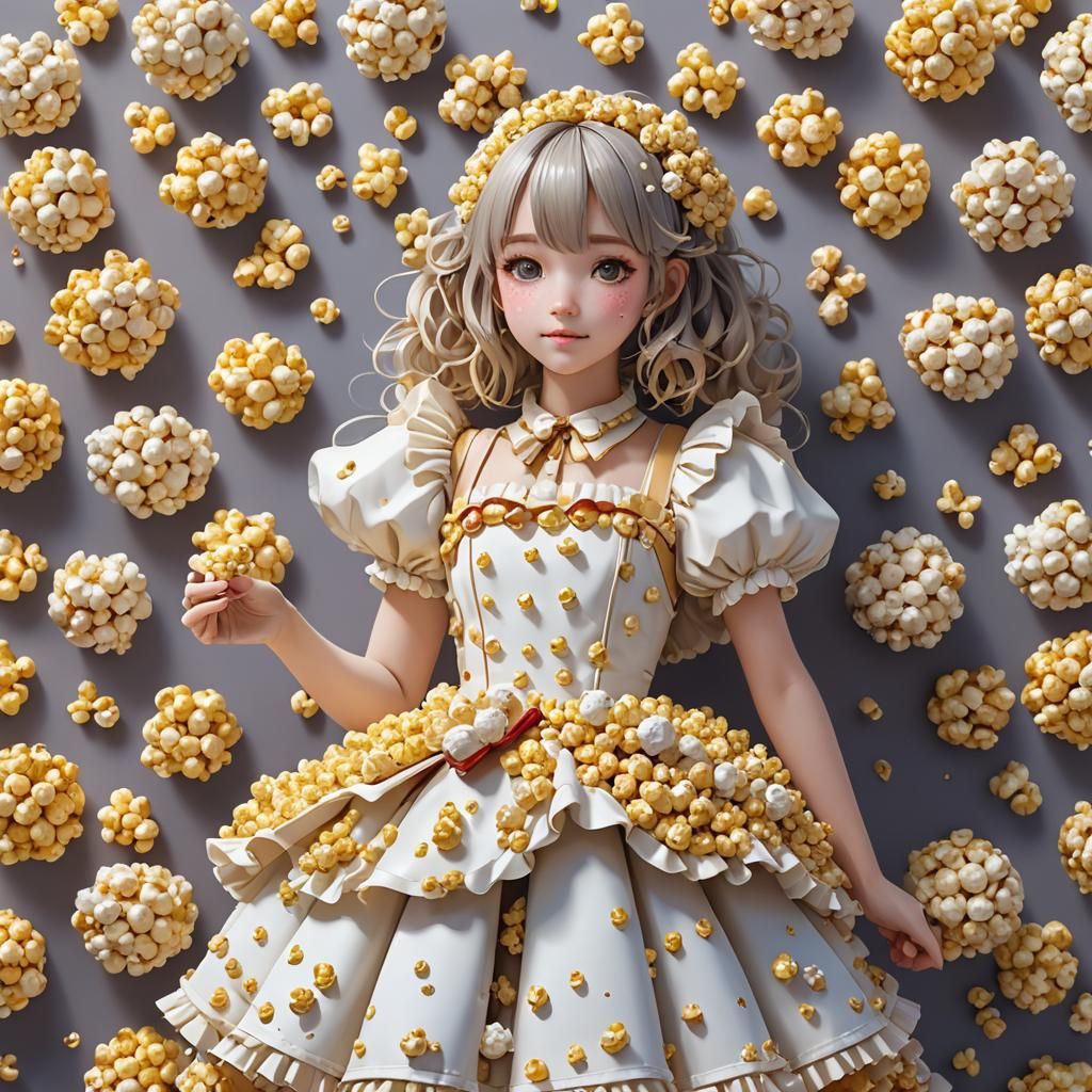 Popcorn Couture: 3D Anime Outfit with Candy Details