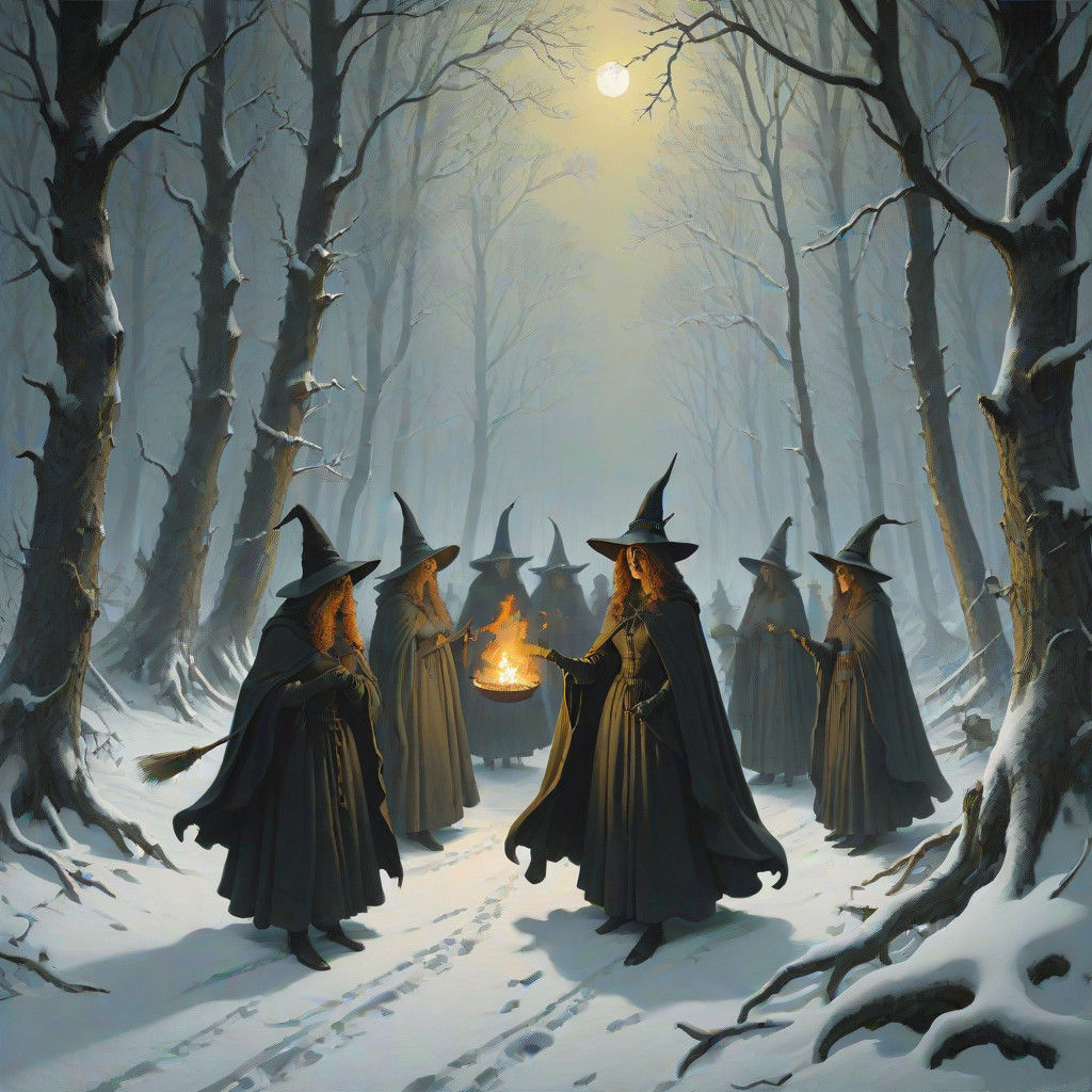 Mystical Witches in a Frostbitten Forest