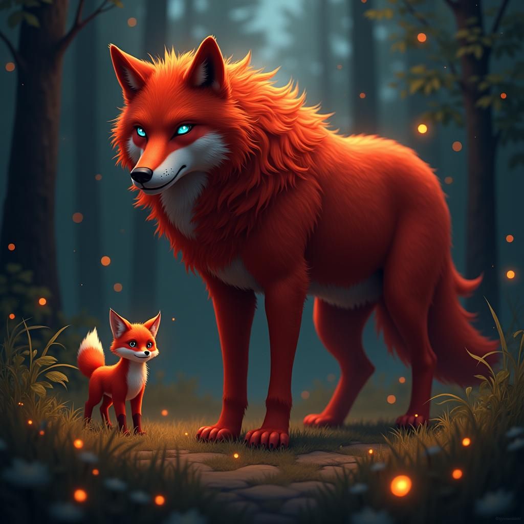 Majestic Red She-Wolf in Moody, Cinematic Style