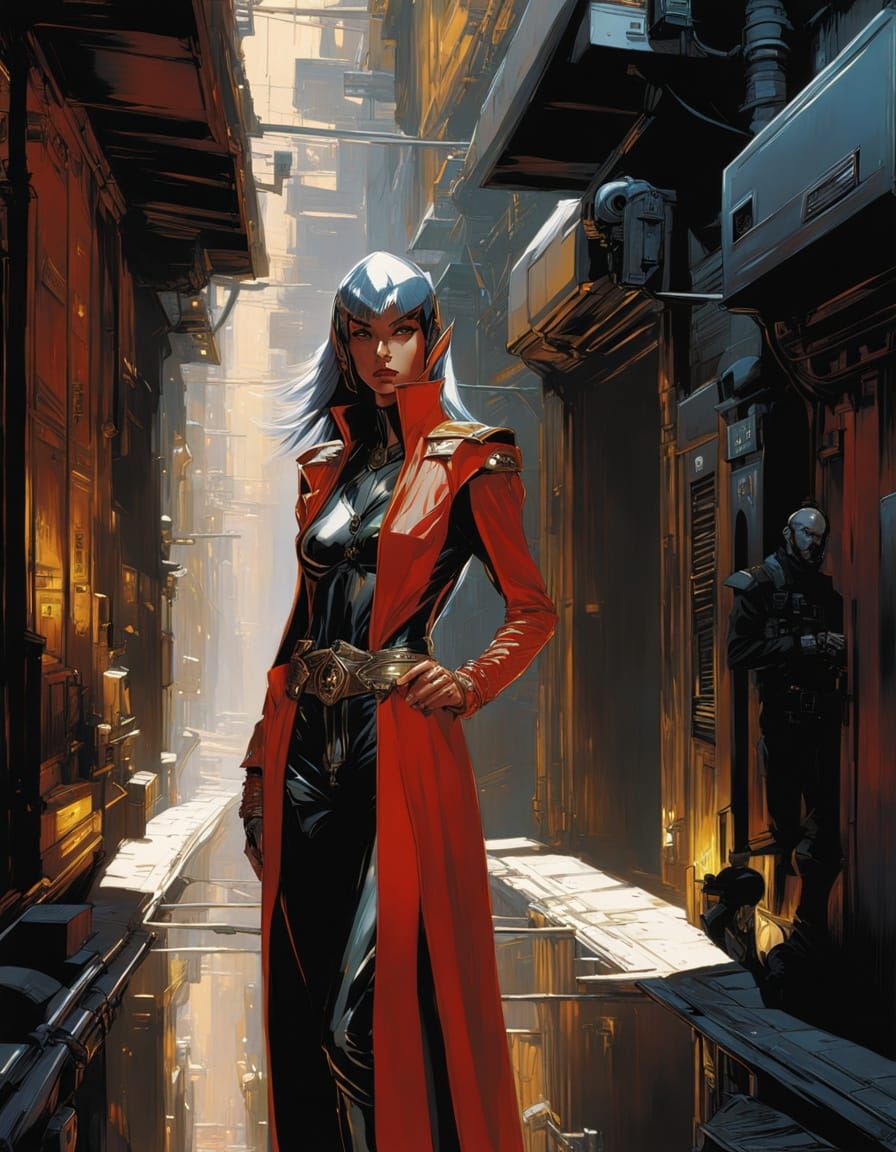 Ethereal Elven Rogue in Mysterious Urban Landscape