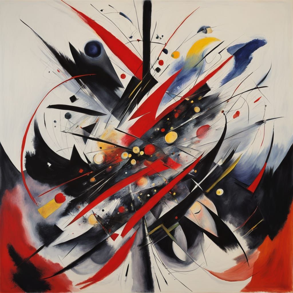 Abstract Masterpiece with Contrasting Red and Black Shapes
