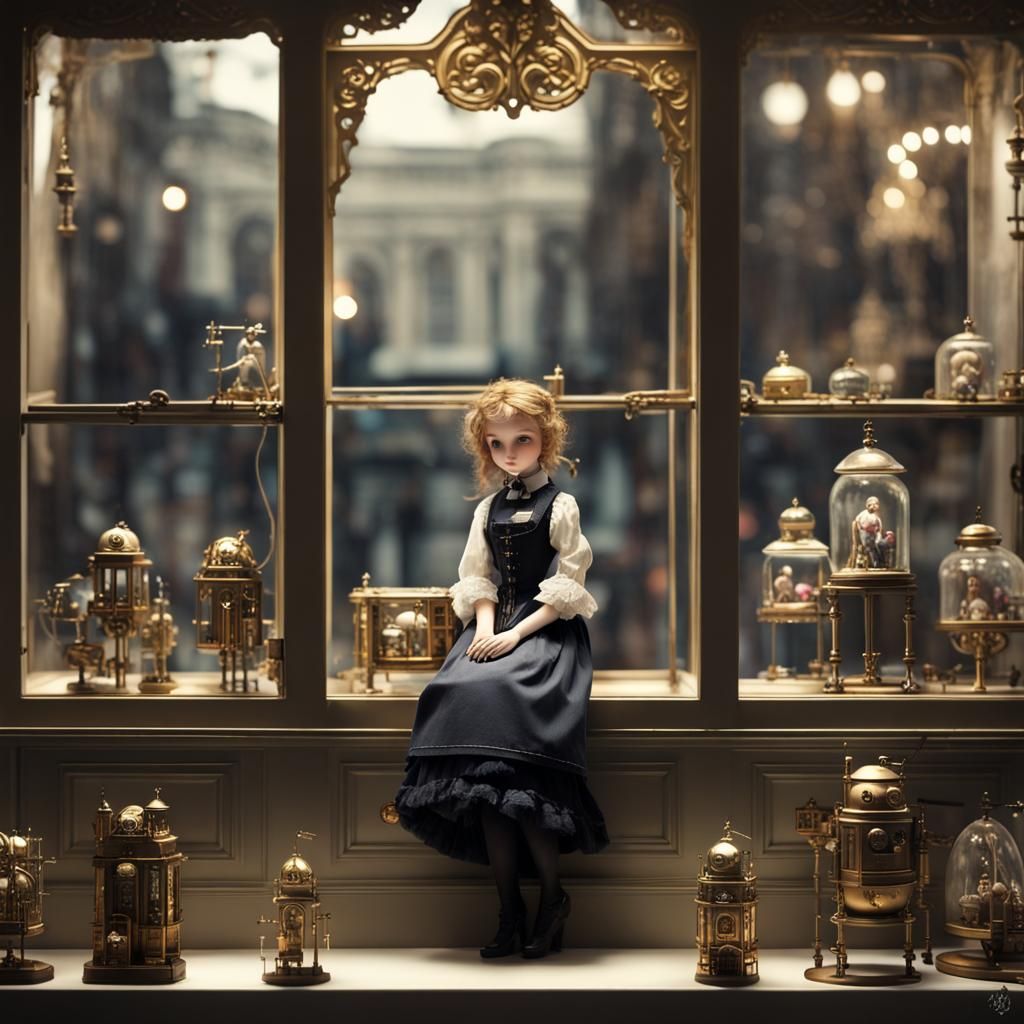 Victorian Girl Watches Aetherpunk Toyshop Showcase