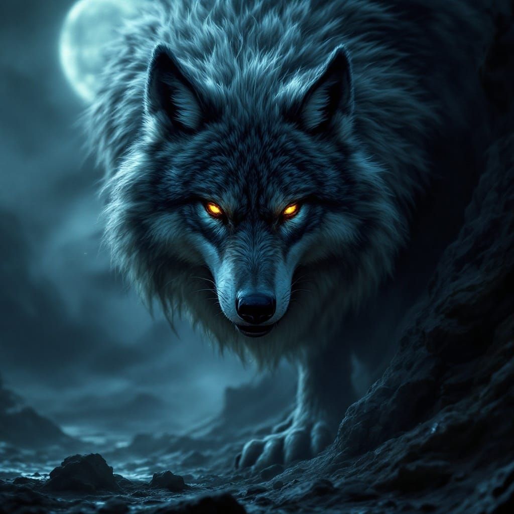 Majestic Dire Wolf in a Dark, Ominous Landscape